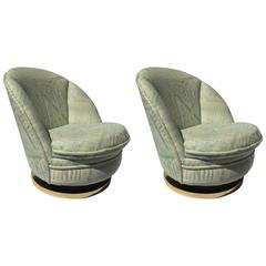 Pair of Milo Baughman Swivel Chairs with Brass Bases