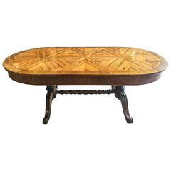 Used Mid-19th Century Italian Walnut Dining Center Table with Wide Oval Veneered Top