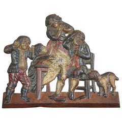 19th Century Cast Iron Plaque Family Butchery Scene