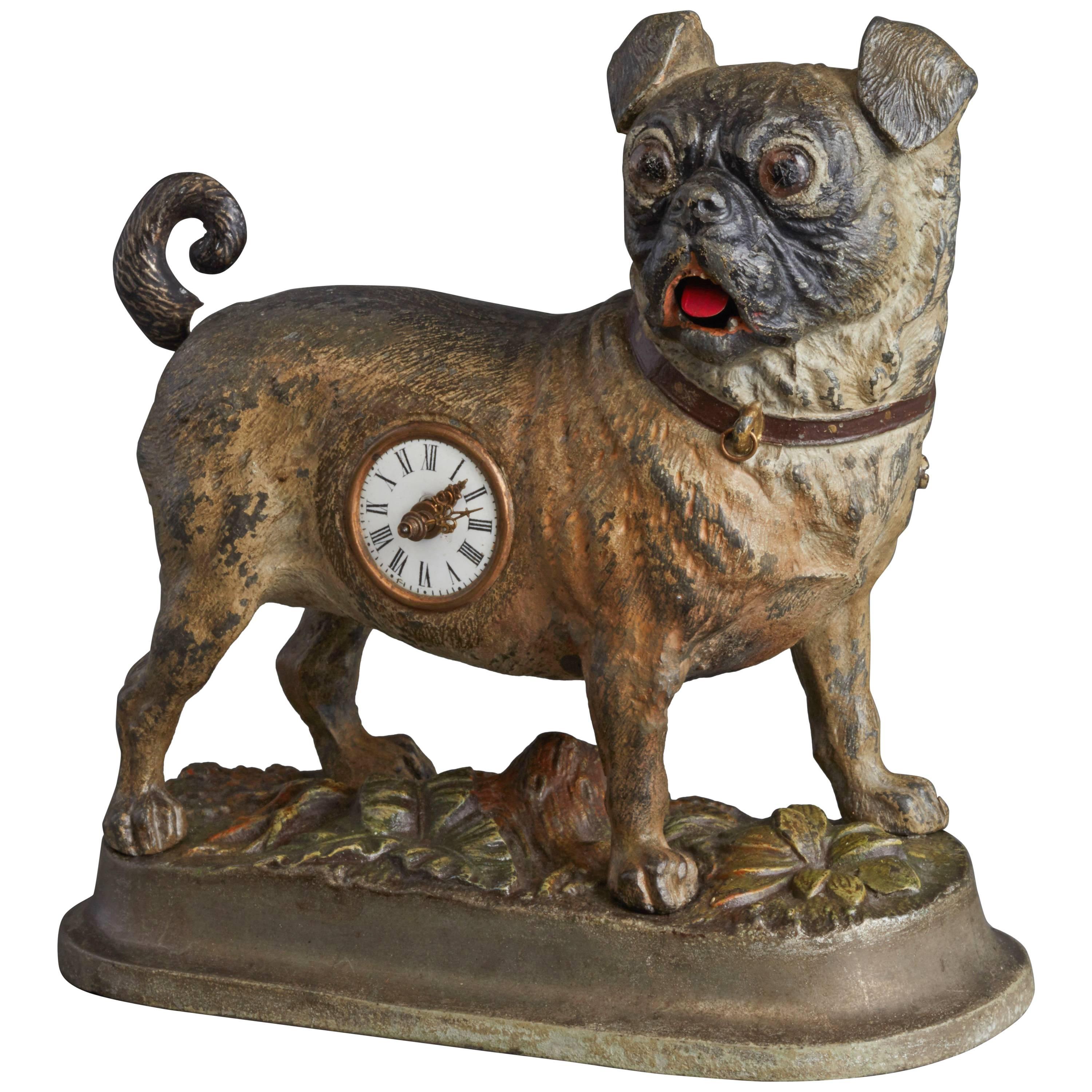 Animated Clock of a Pug Dog, circa 1880 For Sale