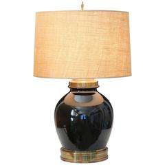 Large Vintage Mirror Black Brass Asian Style Hart Associates Lamp