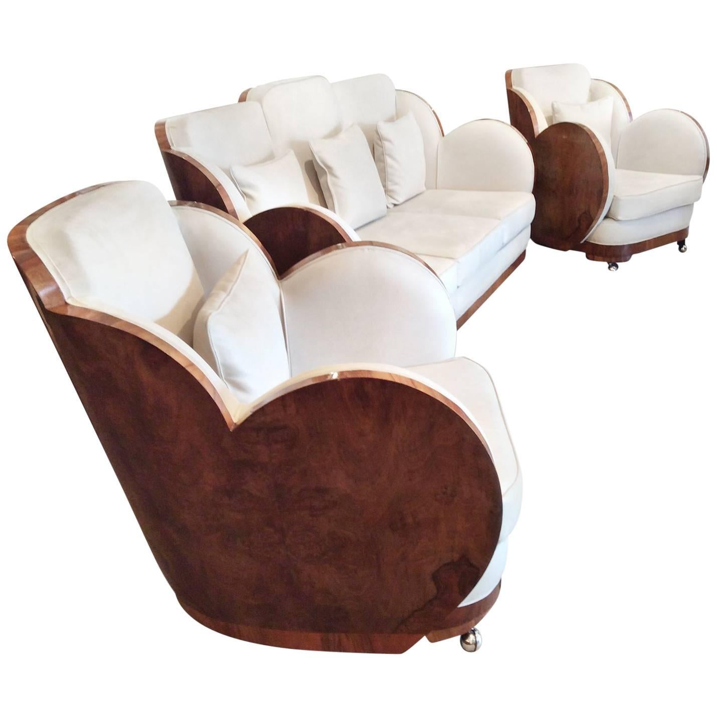 Art Deco Cloud Lounge Suite in figured walnut by Epstein