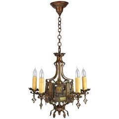 Vintage Cast Bronze Nautical Five-Light Chandelier