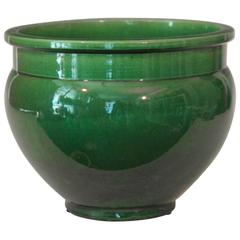 Antique Awaji Pottery Green Monochrome Planter Jardinière