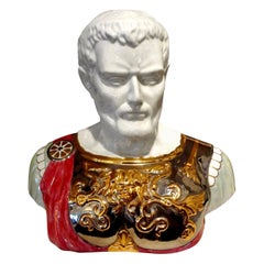 Italian Glazed Ceramic Bust of a Classical Roman by Santa Monica