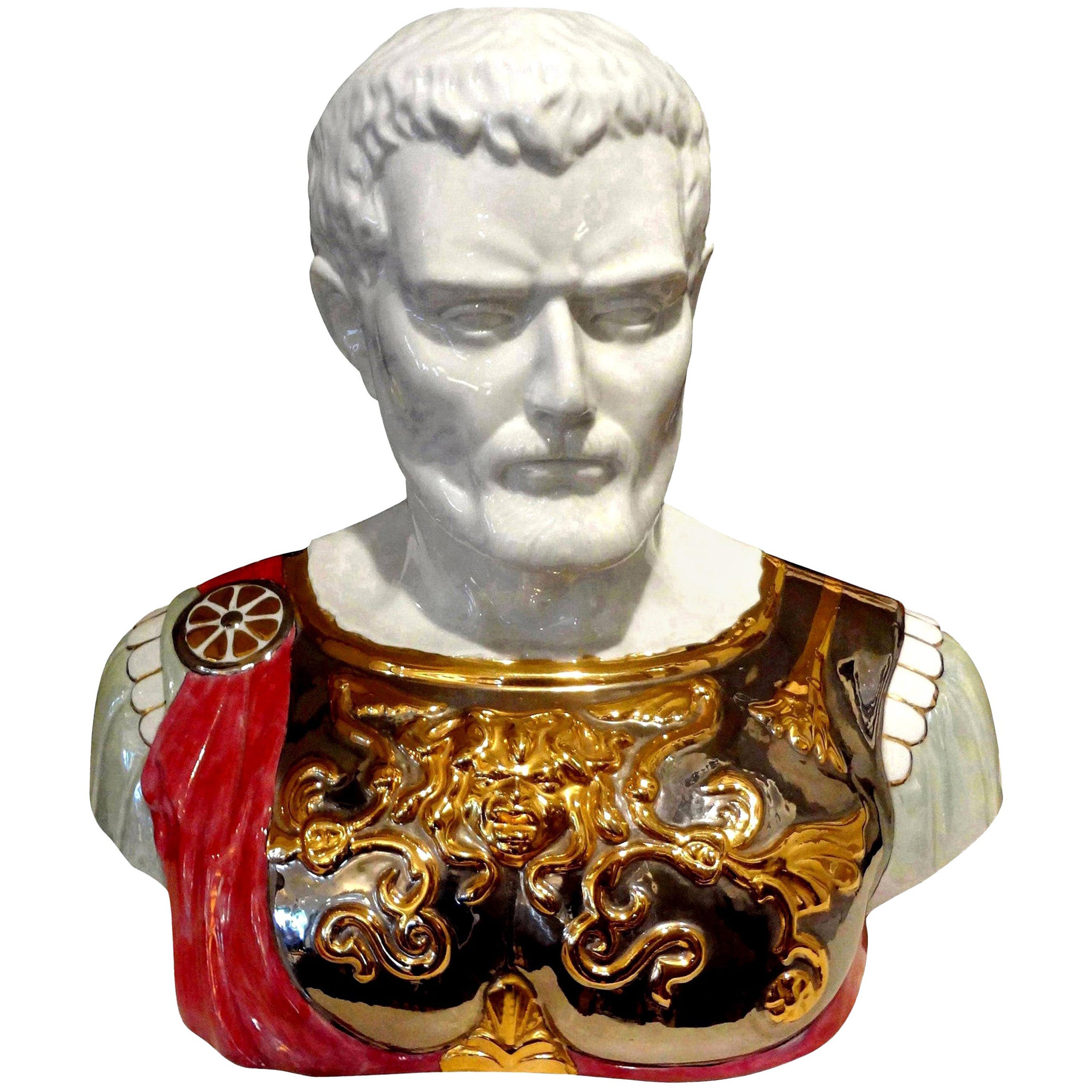 Italienische glasierte Keramikbüste eines klassischen römischen Mannes aus Santa Monica im Angebot