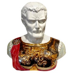 Italian Glazed Ceramic Bust of a Classical Roman by Santa Monica
