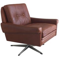 1970s Danish Mid-Century Skippers of Mobler Brown Leather Swivel Armchair