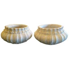 Pair of Large Carved White Marble Planters