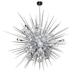 Glamorous Custom Austrian Crystal and Polished Nickel Spiked Sputnik Chandelier