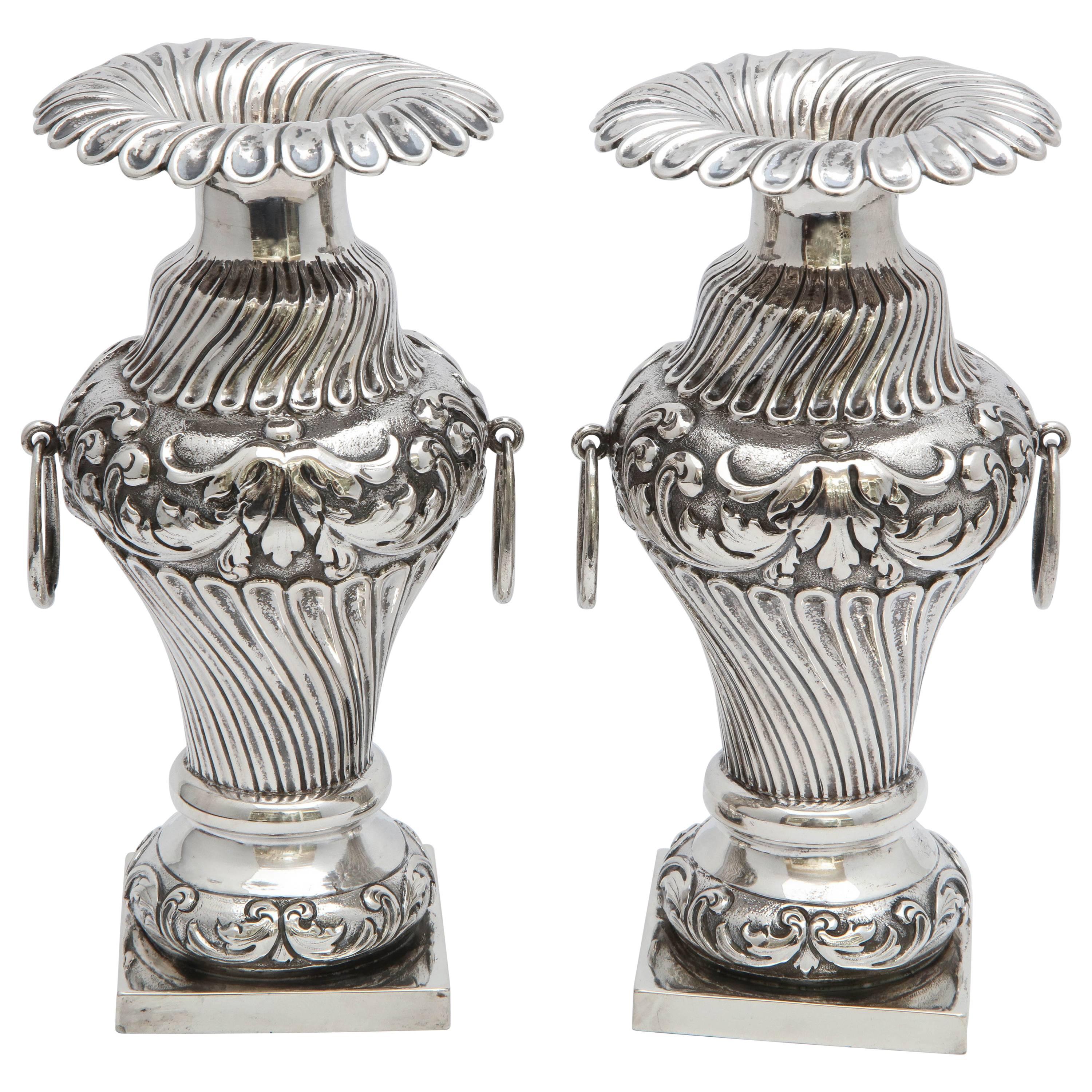 Pair of Continental Silver (.800) Dutch Victorian Vases