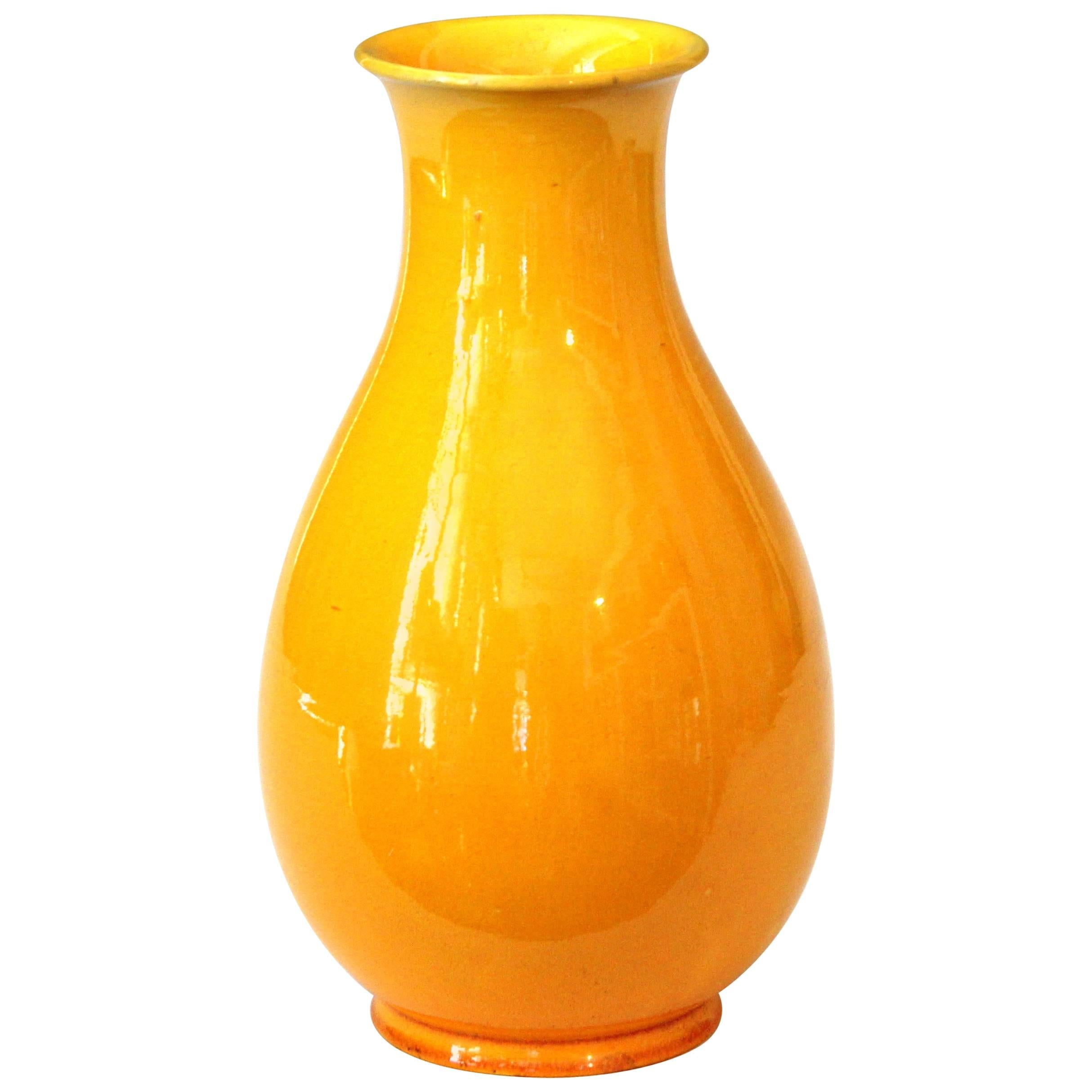 Old Awaji Pottery Golden Yellow Monochrome Crackle Glaze Yuhuchunping Vase For Sale