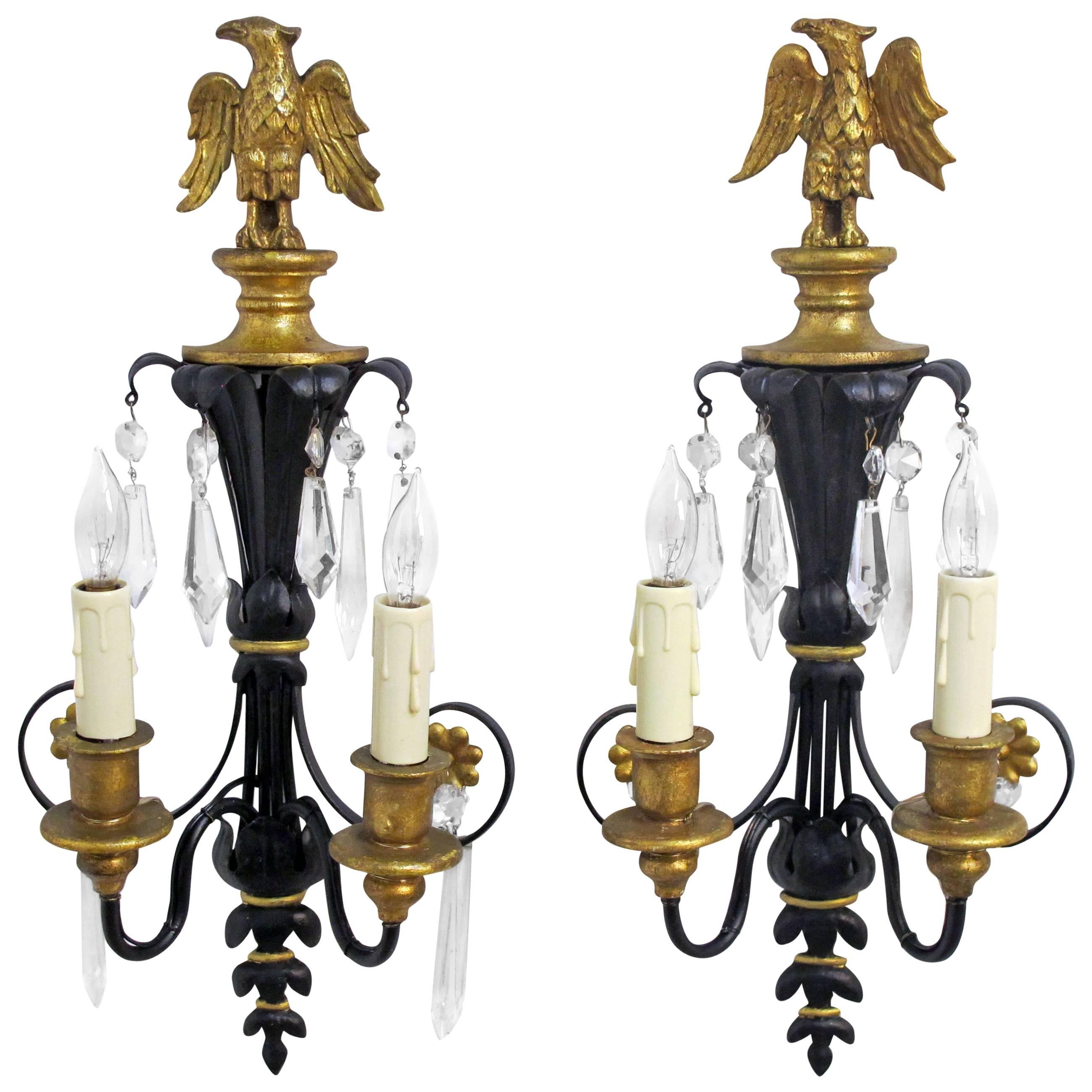 Pair of Federal Style Black and Gilt Sconces