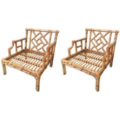 Pair of Bamboo Armchairs with Intertwine Decoration