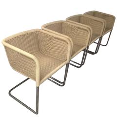 Vintage Four Preban Fabricius and Jorgen Kastholm Wicker Cantilevered Dining Chairs