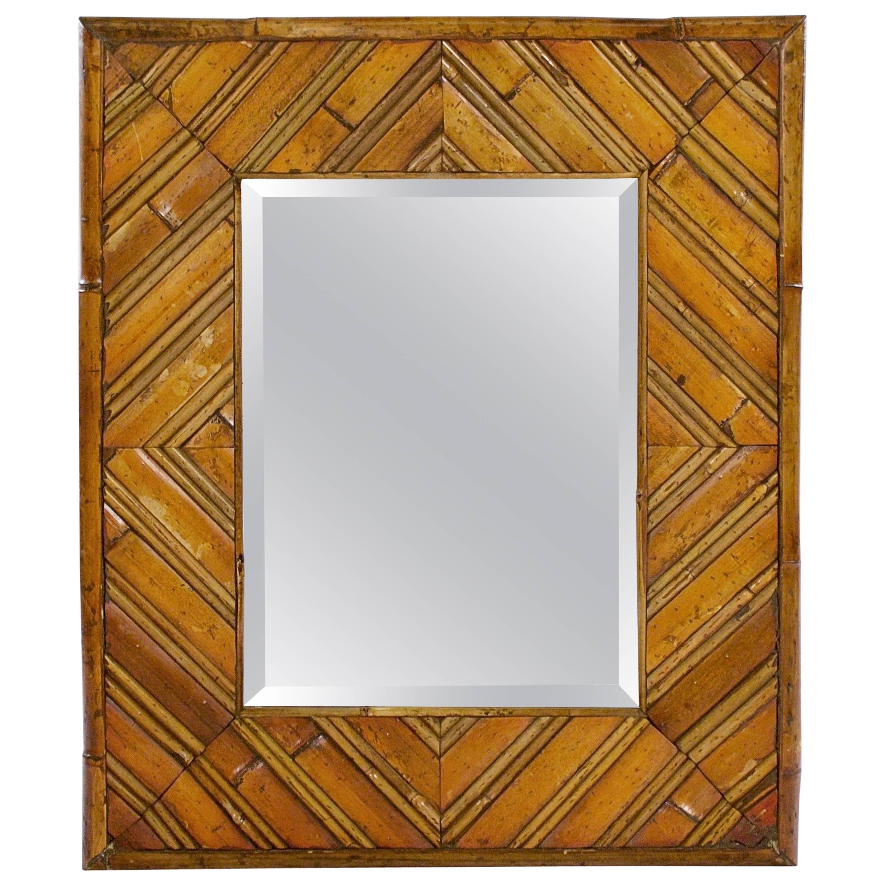 Rectangular Bamboo and Cane Work Mirror