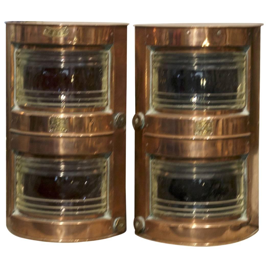 Pair of Doublestack Copper Port & Starboard Lanterns For Sale