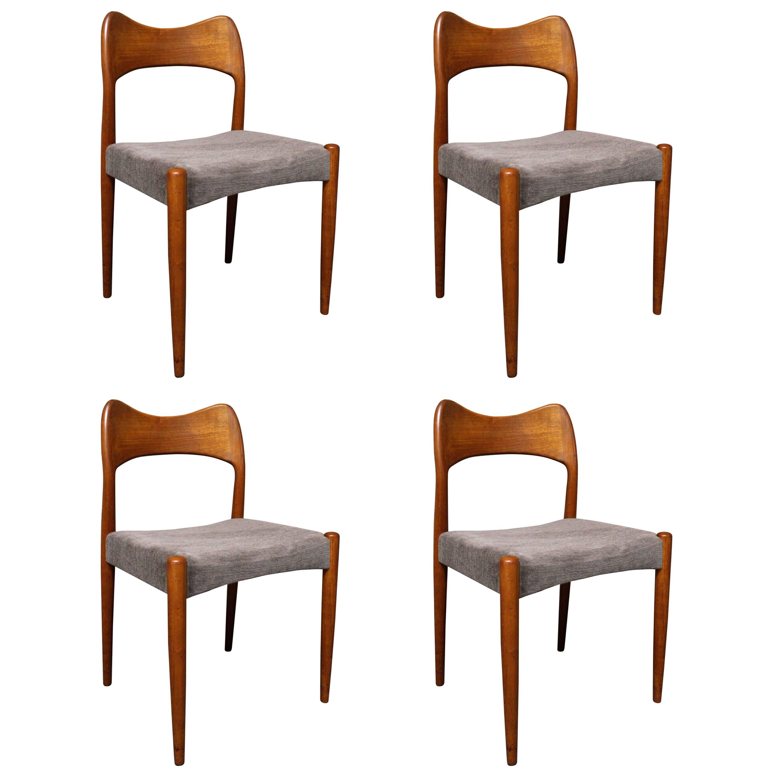 Four Arne Hovmand Olsen Danish Teak Dining Room Chairs