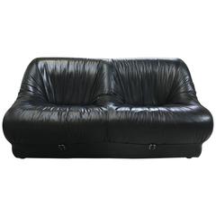Leather Sofa with Metal Buckle, Italy, 1970s 4