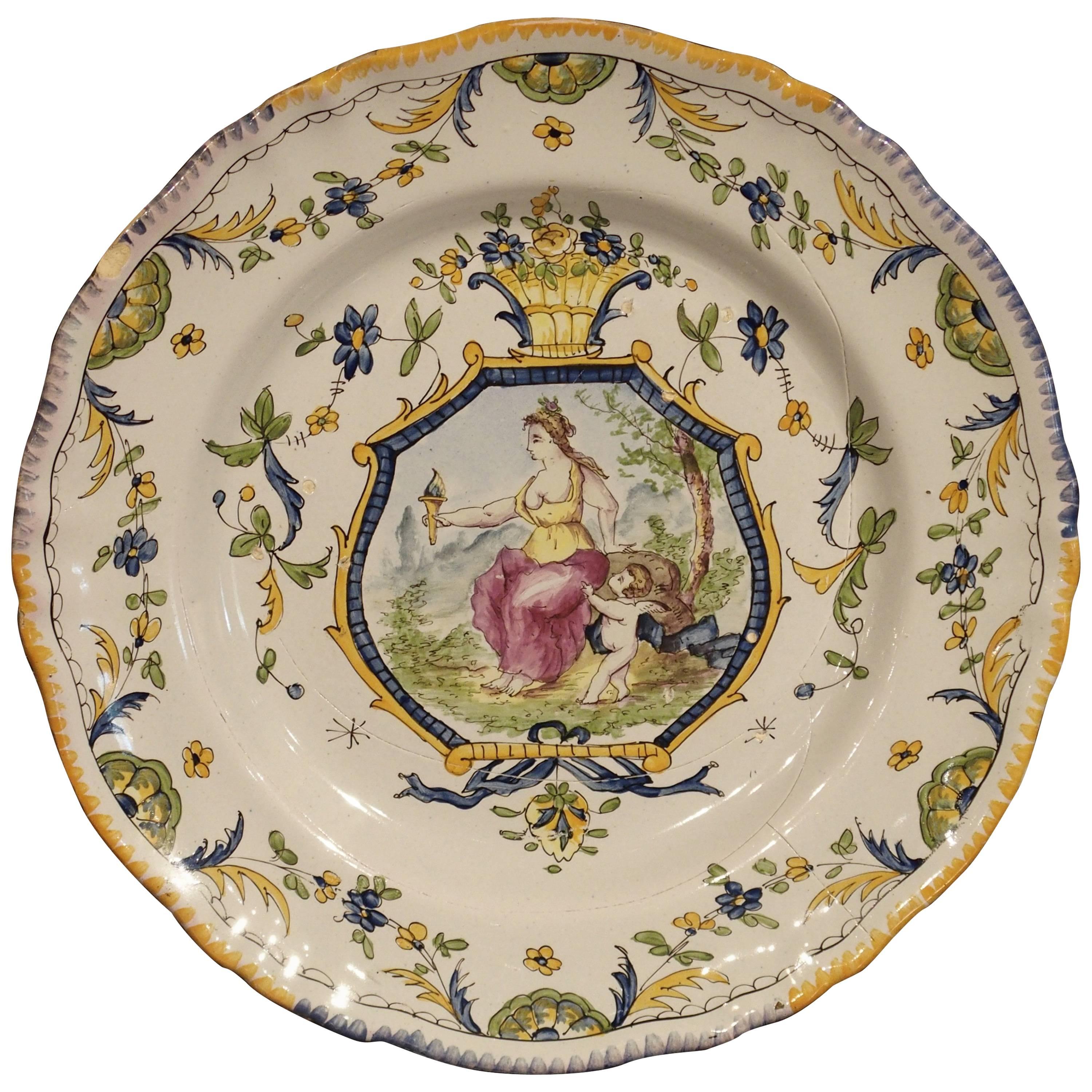 Hand-Painted French Faience 18th Century Reproduction Plate, Mid-1900s