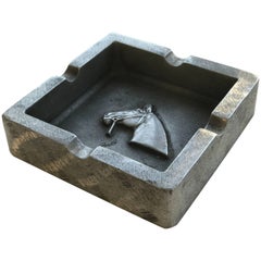 Vintage Mid-Century Modern Equestrian Theme Ashtray in Pewter