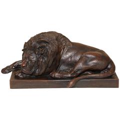 Late 19th Century Bronze of a Recumbent Lion by Julius Heinrich Haehnel