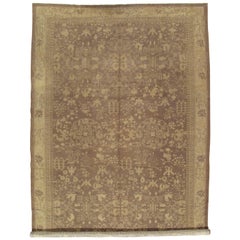 Antique Chinese Carpet, Handmade Oriental Rug, Brown, Gold, Cream, Beige