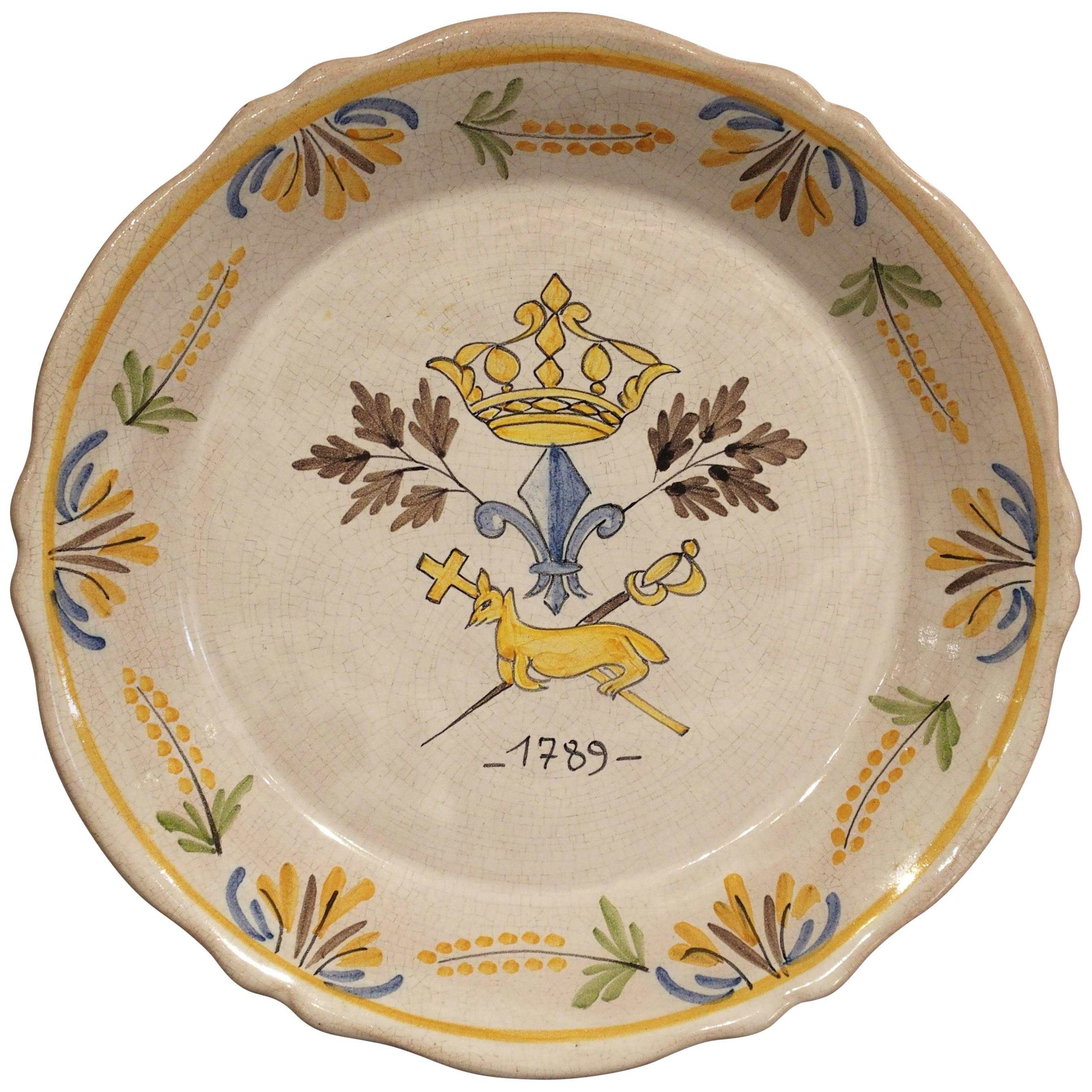 Hand-Painted French Faience, 18th Century Reproduction Plate, Mid-1900s