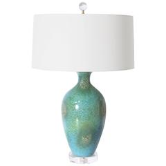 Retro Blue and Green Ceramic Lamp in the Style of Royal Haeger, circa 1950