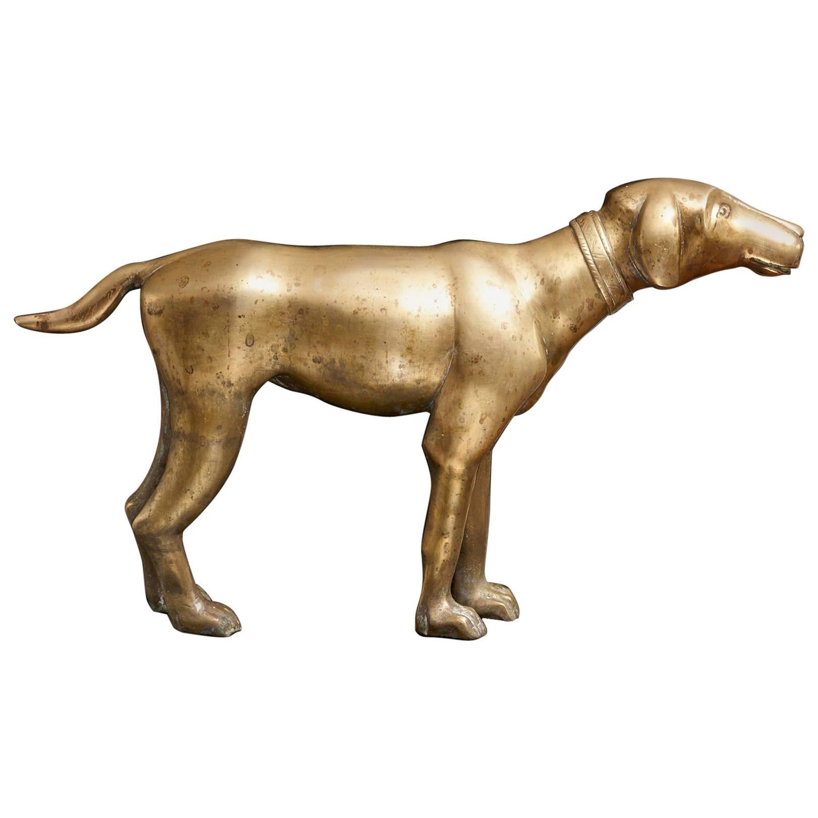 Large Standing Brass Pointer Hunting Dog Door Stop