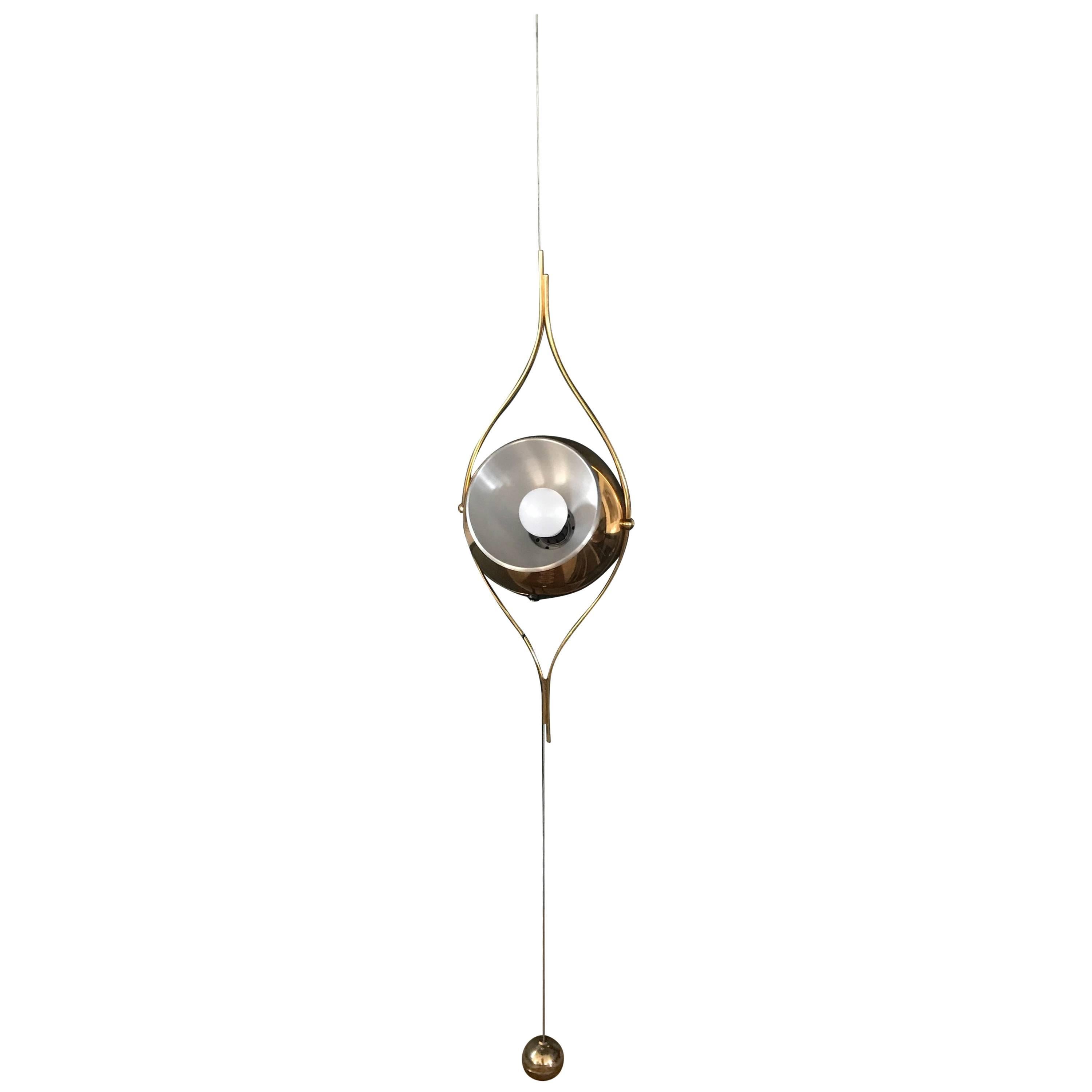 Pair of Mid-Century Modern Adjustable Brass Pendant Light by Lamter Milano