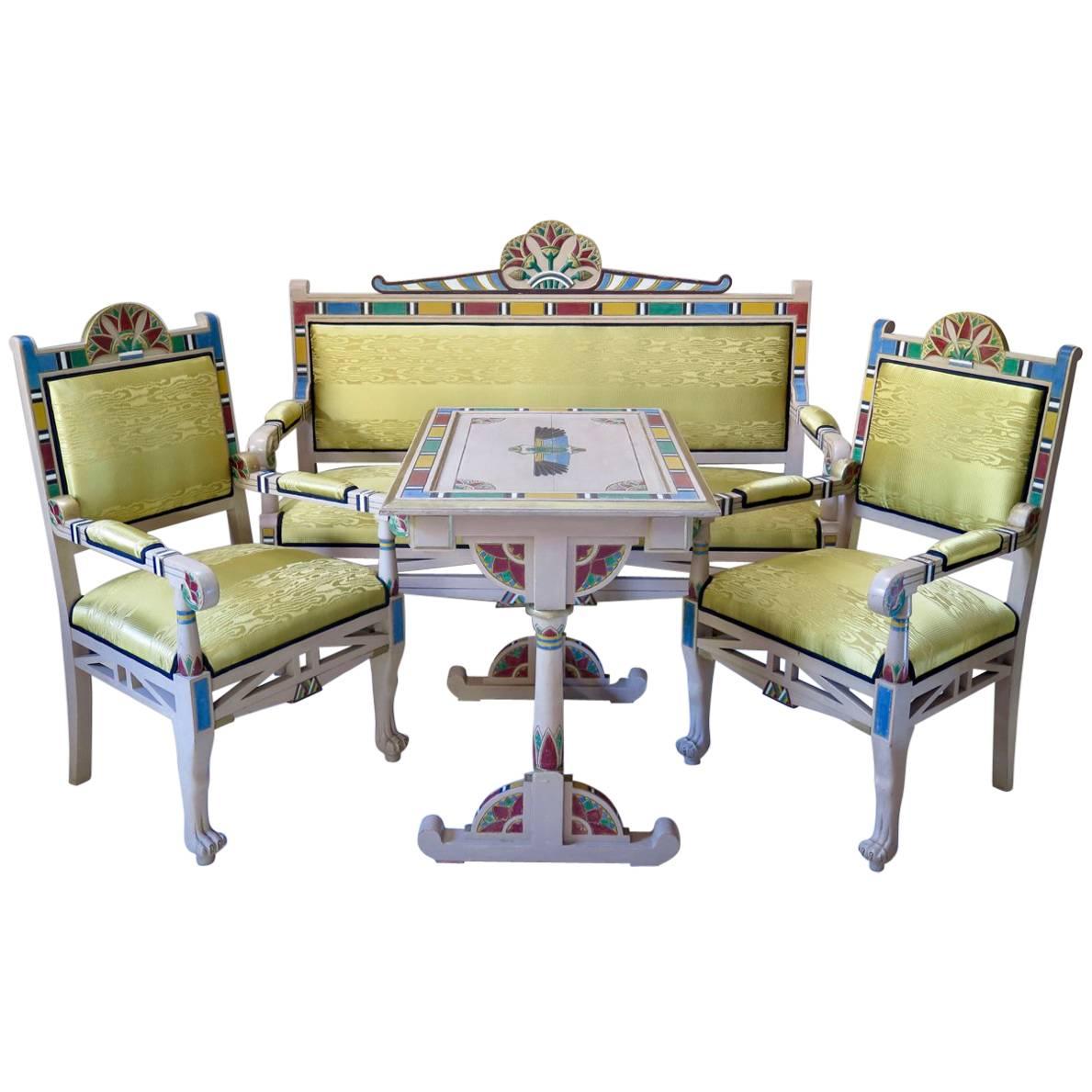 Theatrical "Egyptian" Living-Room Set, France, circa 1940s For Sale