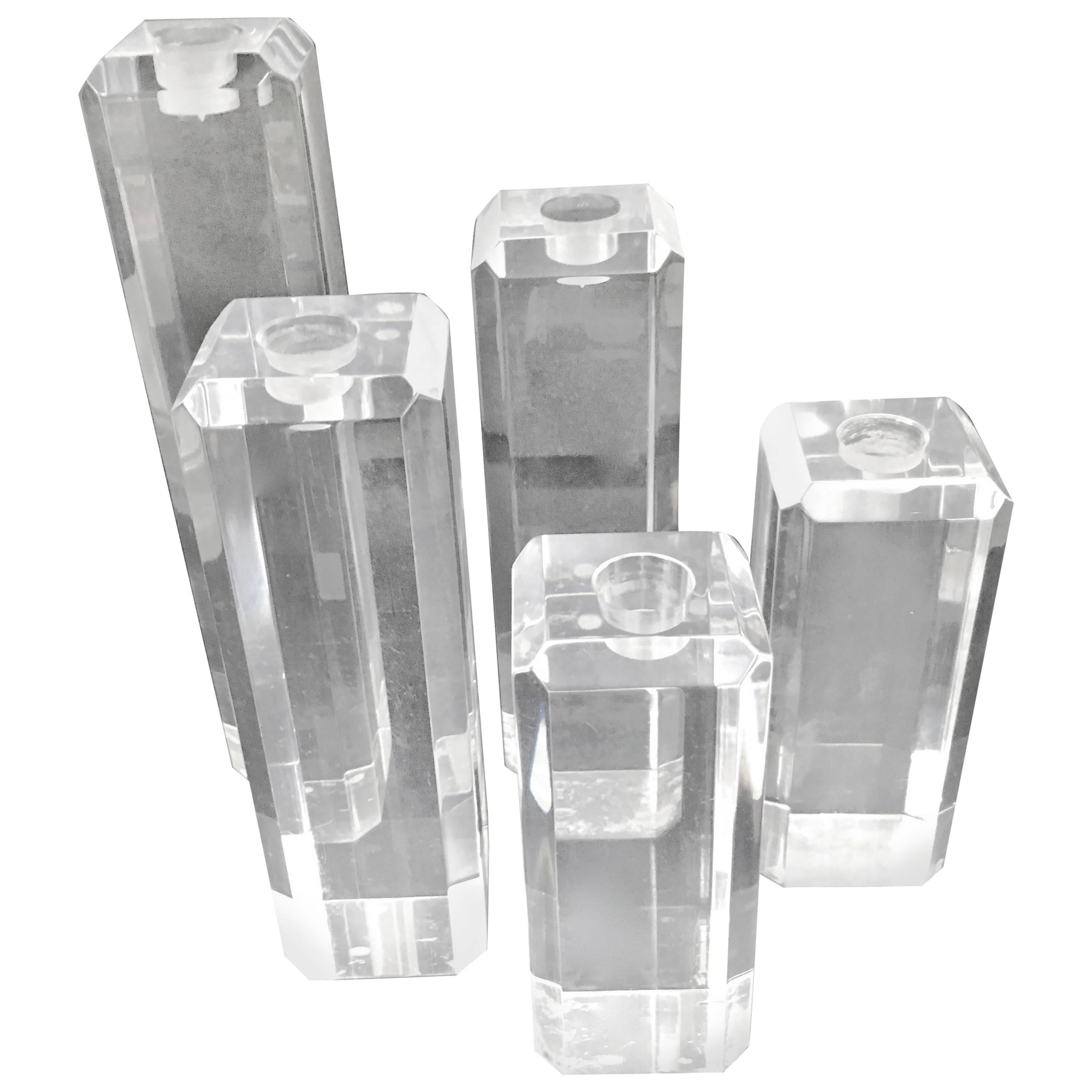 Set of Five Acrylic Lucite Candlesticks