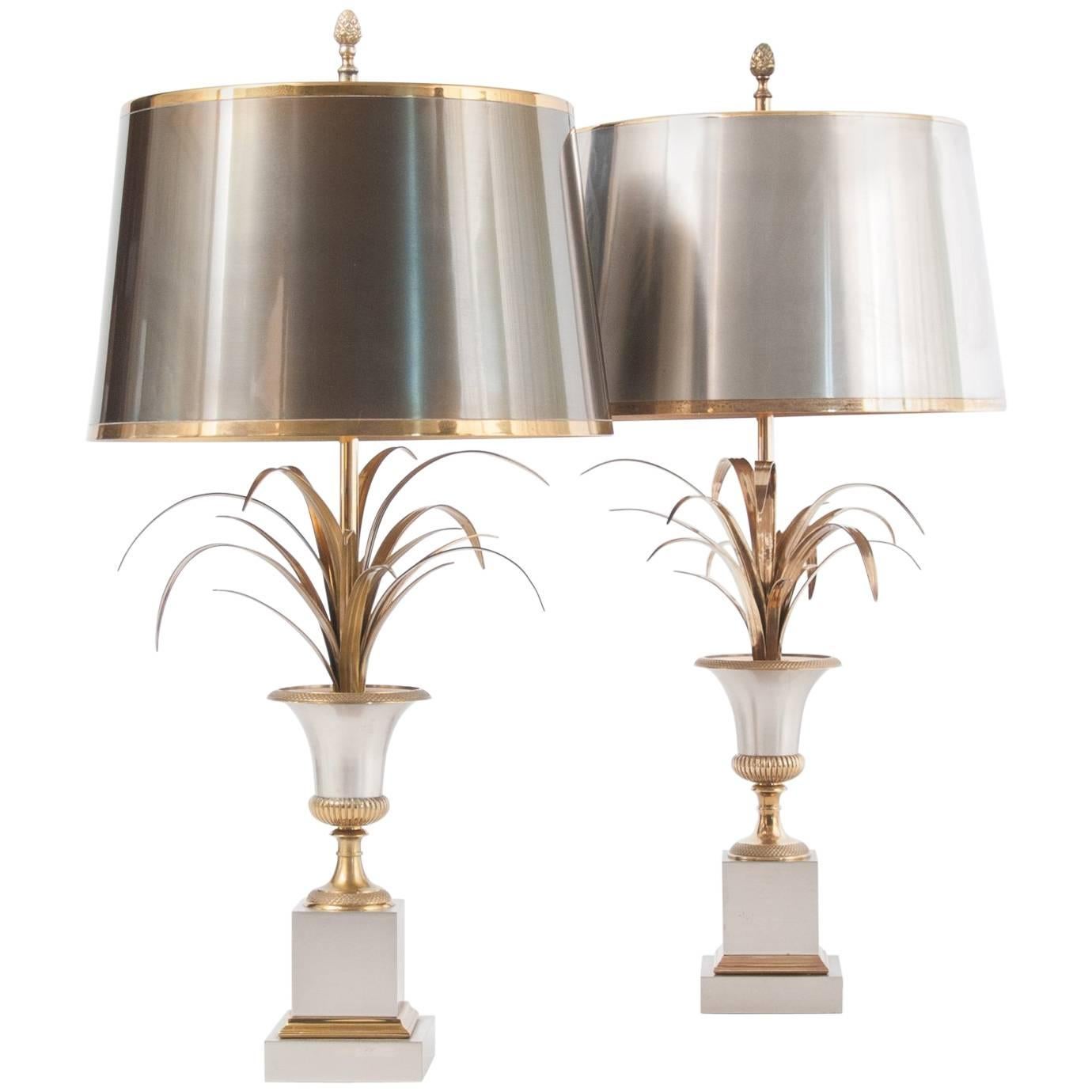 Matched Pair of Hollywood Regency Vase Roseaux Table Lamps by Maison Charles