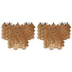 Pair 1950's of Venini Wall Sconces in Old Rose Polyhedral Glass 4