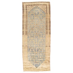 Antiker antiker Malayer-Teppich, handgefertigter orientalischer Teppich, Elfenbein, Taupe, Gold, Hellblau