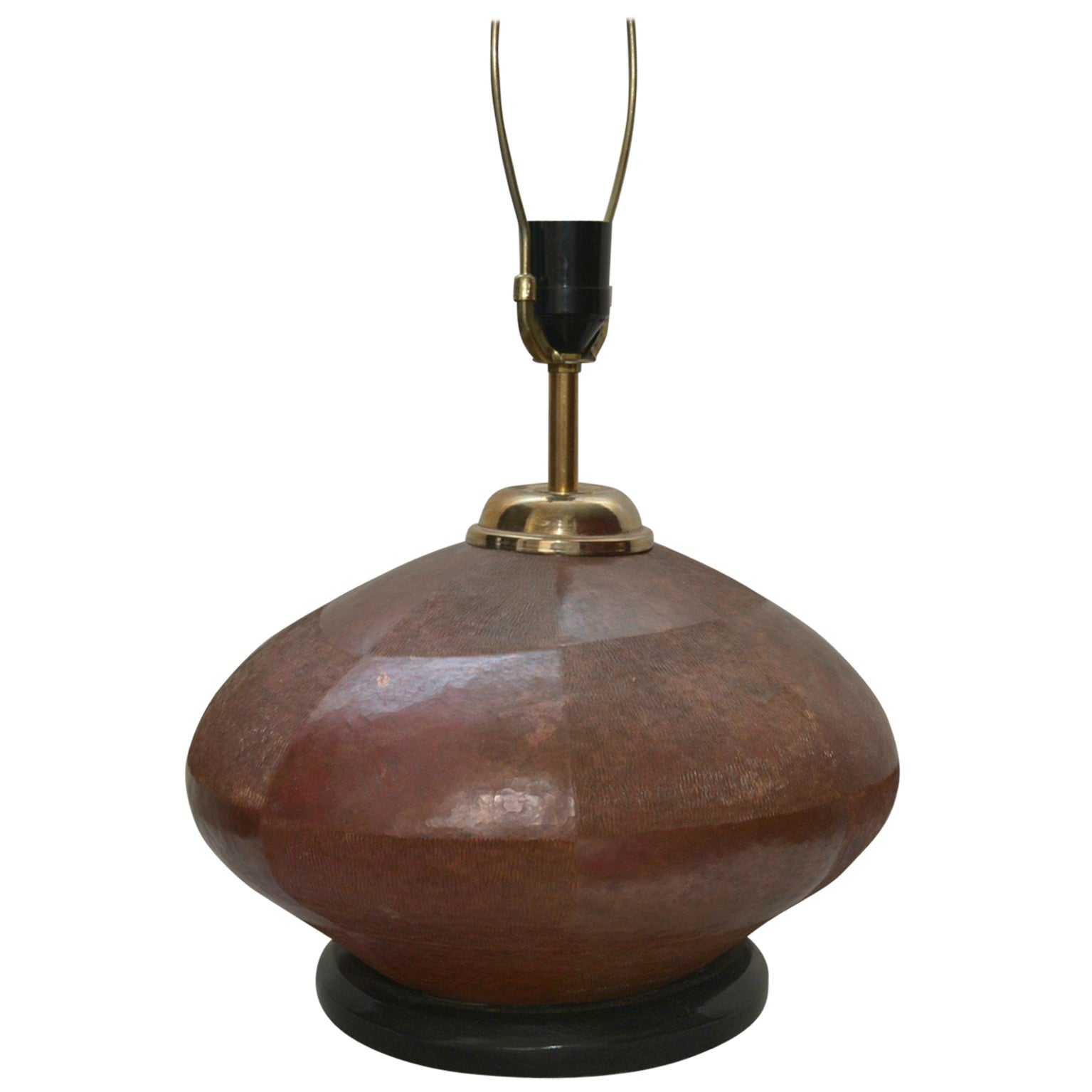 MidCentury Modern Round Hammered Brass, Copper and Bronze Table Lamp