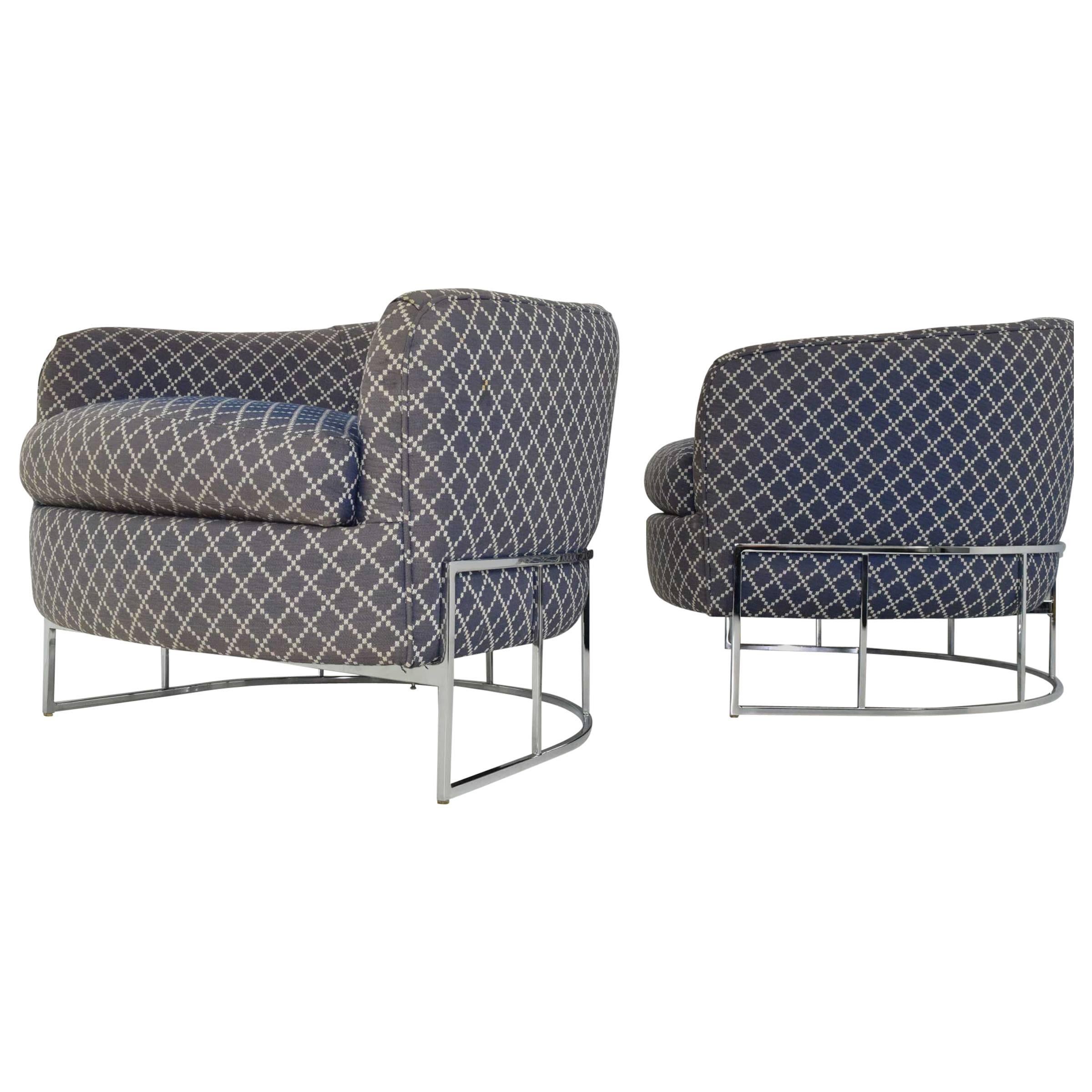 Unique Pair of Milo Baughman/Thayer Coggin Lounge Chairs with Chrome Frame