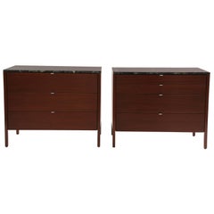 Pair of Florence Knoll Walnut and Marble Chests