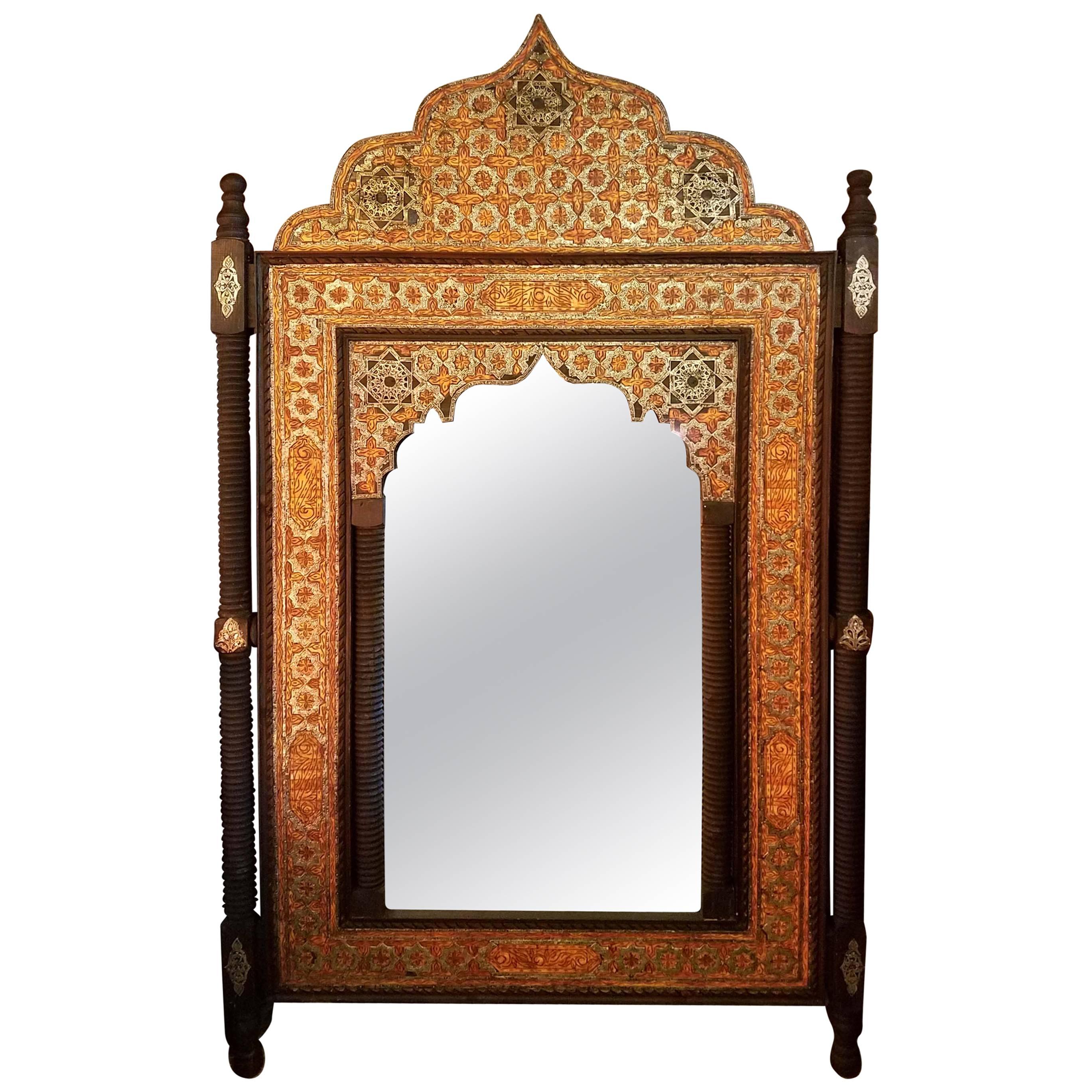 Moroccan Mirror, Framed with Orange Dye Camel Bone For Sale