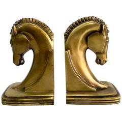 Vintage Pair of Brass Trojan Horse Bookends