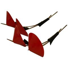 Pr Mid Century Modern Chinoiserie Asian Style Red & Black Acrylic Wall Sconces 2