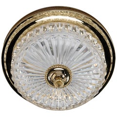 French Fluted Crystal and Brass Flush Mounted Fixture