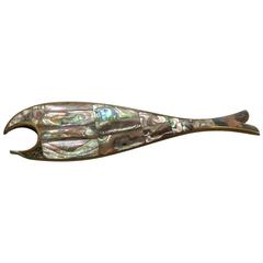 Mid-Century Modern Abalone and Brass Fish Bottle Opener Los Castillo Style 1