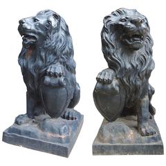 Pair of Cast Iron Lions