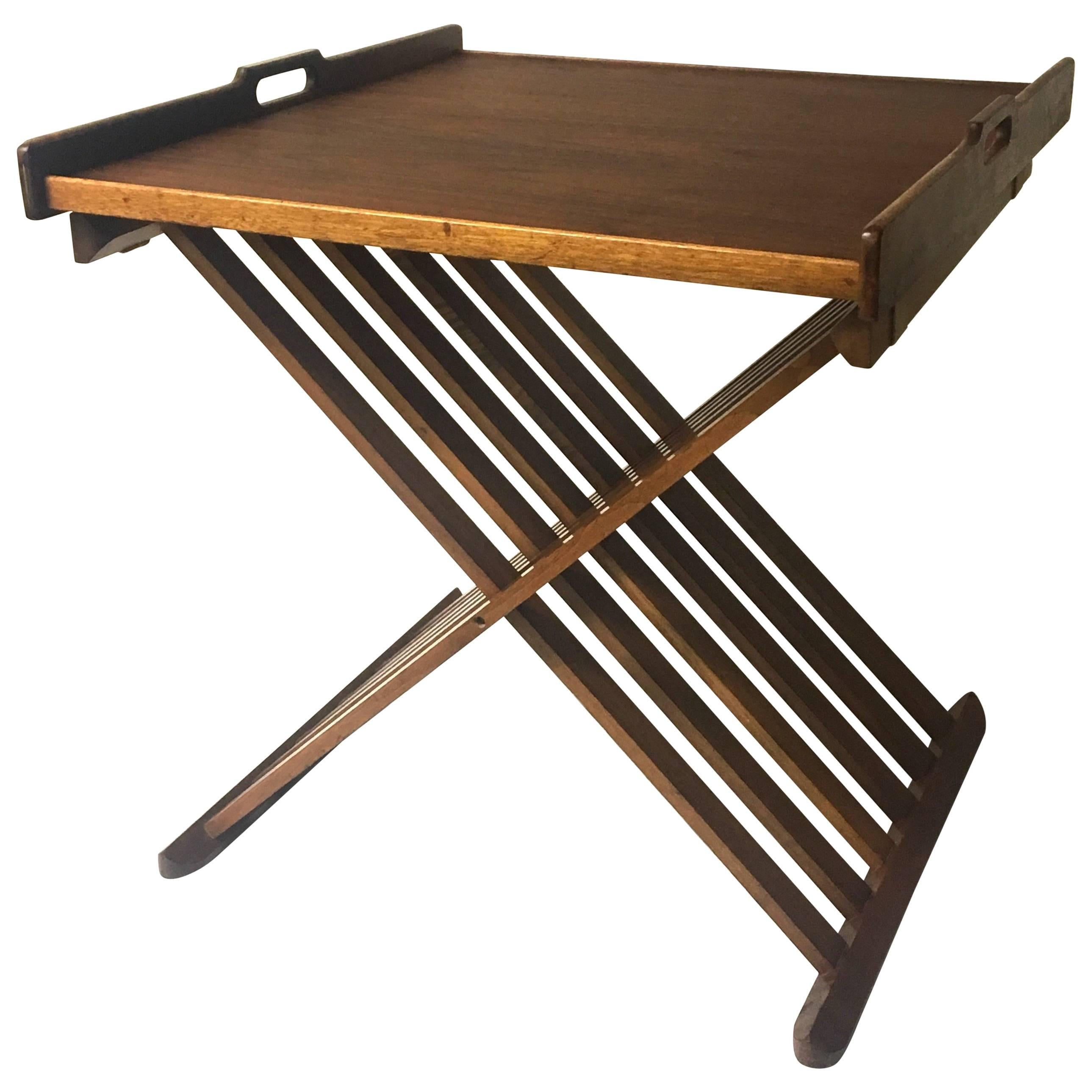 Mid-Century Campaign Style Walnut Folding Table by Kipp Stewart for Drexel