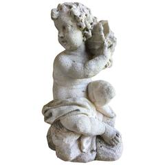 Cast Stone Garden Figure, Cherub with Shell