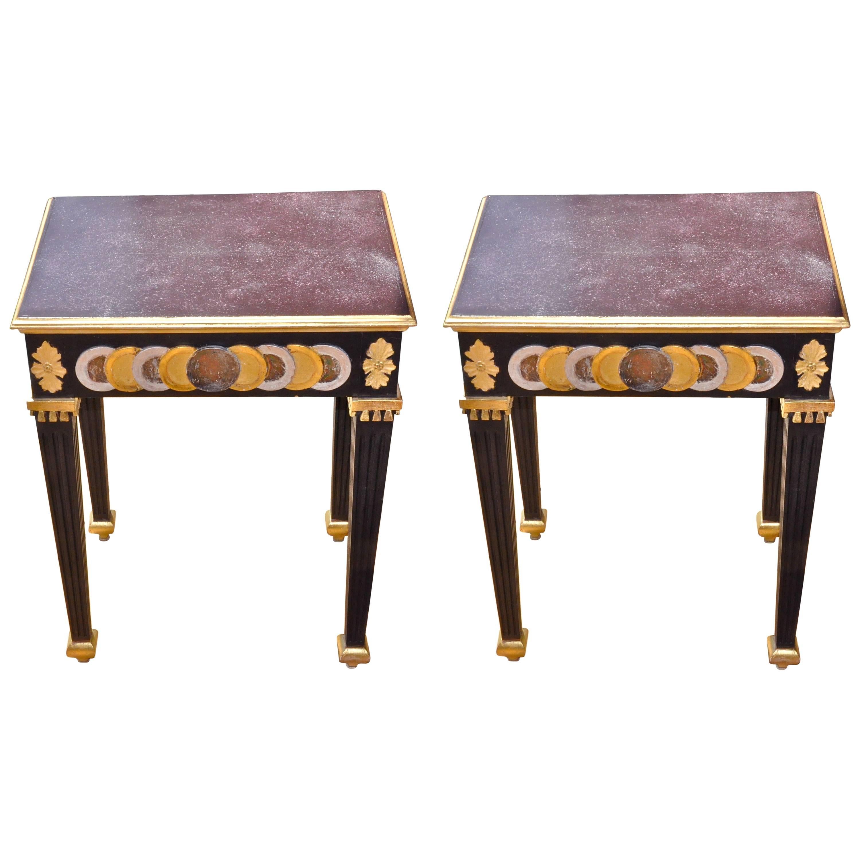 Pair of Faux Porphyry Painted Side Tables For Sale