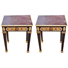 Retro Pair of Faux Porphyry Painted Side Tables