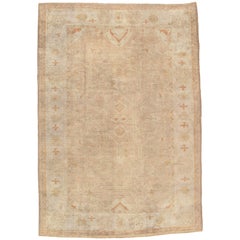 Antique Oushak Carpet, Oriental Rug, Handmade Turkish, Ivory and Soft Coral